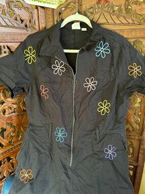 Embroidered Black Denim Boilersuit